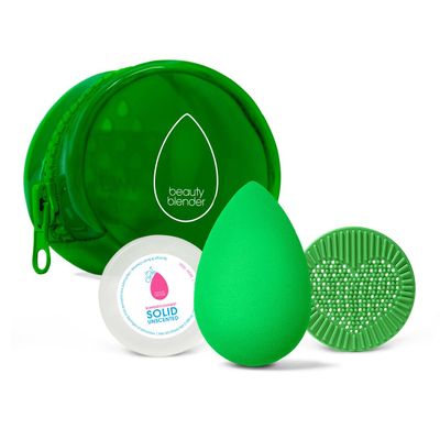 Beautyblender | Besties Bio Pure Blend & Cleanse 4-Piece Starter Set, Bio Pure Makeup Sponge + Solid Unscented Cleanser .558 oz + Silicone Scrub Mat + Travel Case, Made in USA, Vegan, Sustainable