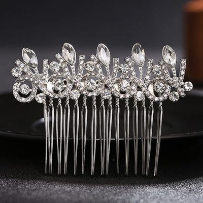 Xerling Women Hair Side Comb Rhinestones Bridal Hair Accessory Bride Wedding Headpiece Silver Crystal Decorative Hair Piece for Girls (Silver)