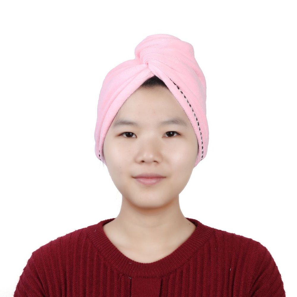 Ruilogod Microfiber Shower Bathing Triangle Shaped Button Closure Dry Hair Cap Hat Pink (id: dd8 7b0 036 e38 f29