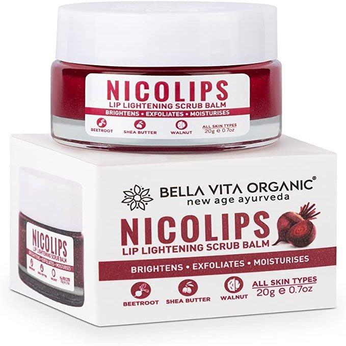 AZAZ Bella Vita Organic NicoLips Lip Scrub Balm Lightening and Brightening Dark Lips for Men and Women Dry Lips/Smoker/Chapped Lip & Lipstick Stains Removal Lipcare, 20 g