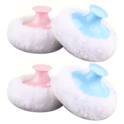 Large Fluffy Powder Puff Body Cosmetic Powder Pads Talcum Powder Puff Plush Loose Powder Pads with Short Handle for Face Body Makeup Blue Pink 4pcs
