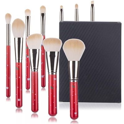 LLLY Makeup Brush 10 Christmas Makeup Brushes Red Fiber Hair Makeup Brushes Beauty Tools Makeup Brush Set (Color : Red, Size : 10pcs)