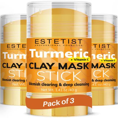 ESTETIST Turmeric Vitamin C Clay Mask Stick, Face Mask Set for Dark Spots, Pores & Acne - Deep Cleanser & Oil Control Clay Stick for All Skin Types, Anti-Aging Facial Gift Pack of 3