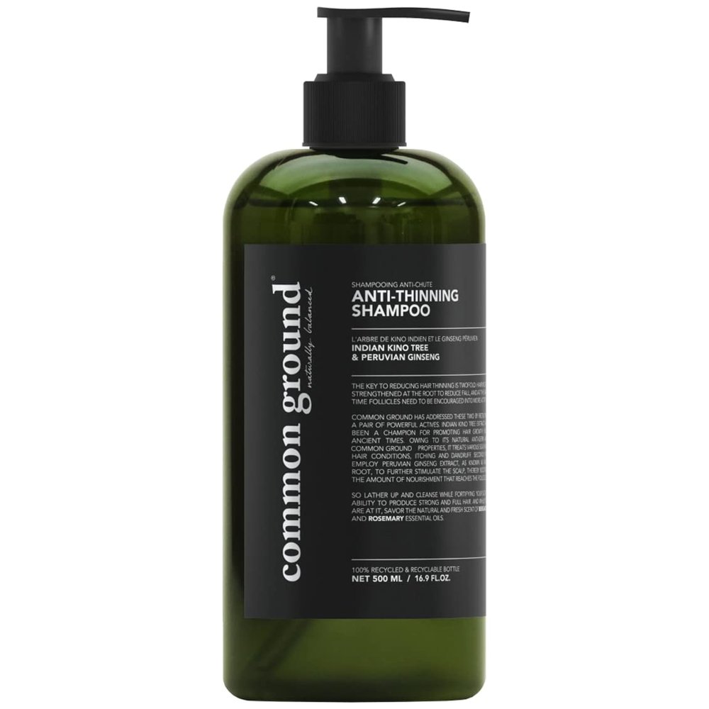 Common Ground Natural Anti-Thinning Shampoo, Sulphate, Paraben & Cruelty Free, Vegan, Plant-Based, Bergamot & Rosemary Scent, Kino Tree & Ginseng DHT Blockers, for All Hair Types, Men & Women