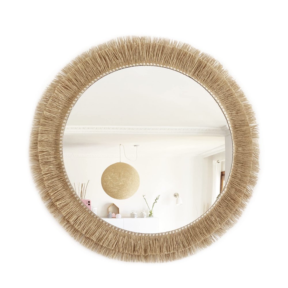 Handmade natural jute fringe mirror, wall decoration - Mirror Jute II