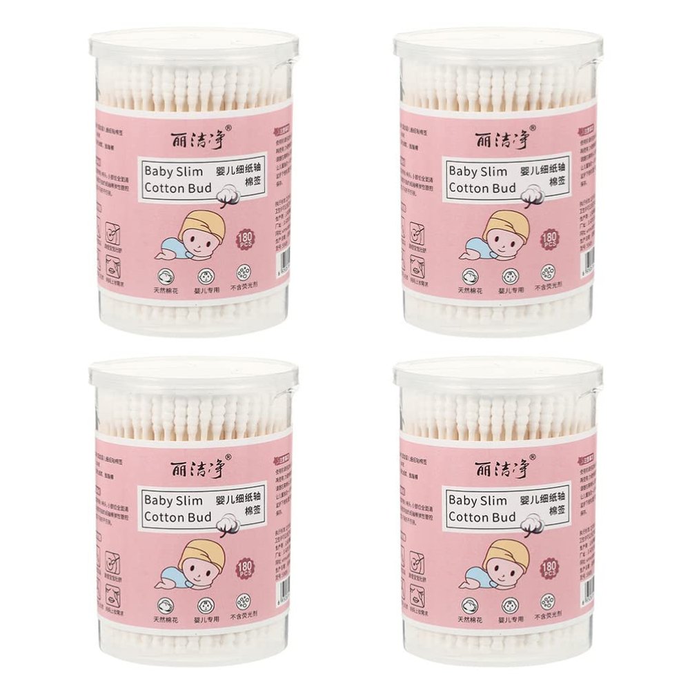 4 Boxes of Organic Cotton Swabs Round Spiral Head Qtip Swabs Cotton Double Tipped Paper Sticks Multipurpose Cotton Buds for Ear Nose Clean Tool