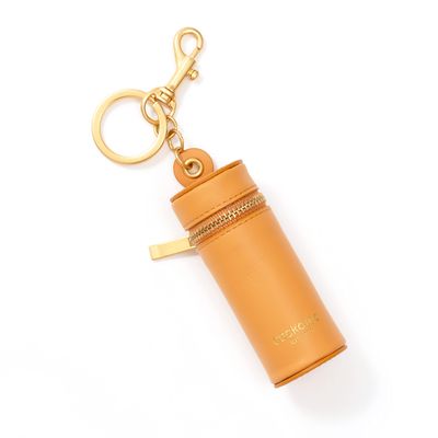 Cockatoo Nappa Leaeher Zipper Lipstick Holder Keychain Chapstick Case with Keyring (Pumpkin)