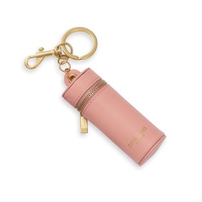 Cockatoo Nappa Leaeher Zipper Lipstick Holder Keychain Chapstick Case with Keyring (Strawberry)