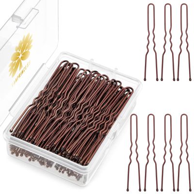 KANPRINCESS 100PCS 2.4Inch U Shaped Hair Pins,Brown Bobby Pins for All Hair Types,Hair Pins for Women,Pain-Free U Pins for Buns With BoxBrown