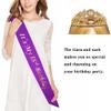Mayin Happy 18th Birthday Tiara and Sash Gifts Crystal Rhinestone Princess Crown Birthday Girl Party Favor Supplies Gold Crowns Purple Sash view 3