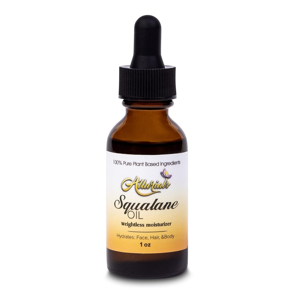 Allurials 100% Organic & All Natural Plant-Based Squalane Oil for Face, Hair, & Body, Cold Pressed and Unrefined Premium Grade Multipurpose Facial Oil for Moisturize, Smooth, and Soften Skin - 1 Oz