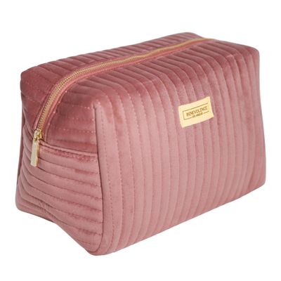 Benevolence LA Plush Velvet Large Makeup Bag for Travel | Cosmetic Pouch, Toiletry Organizer for Women, Large Capacity Bag for Accessories, Quilted Purse - Dusty Pink