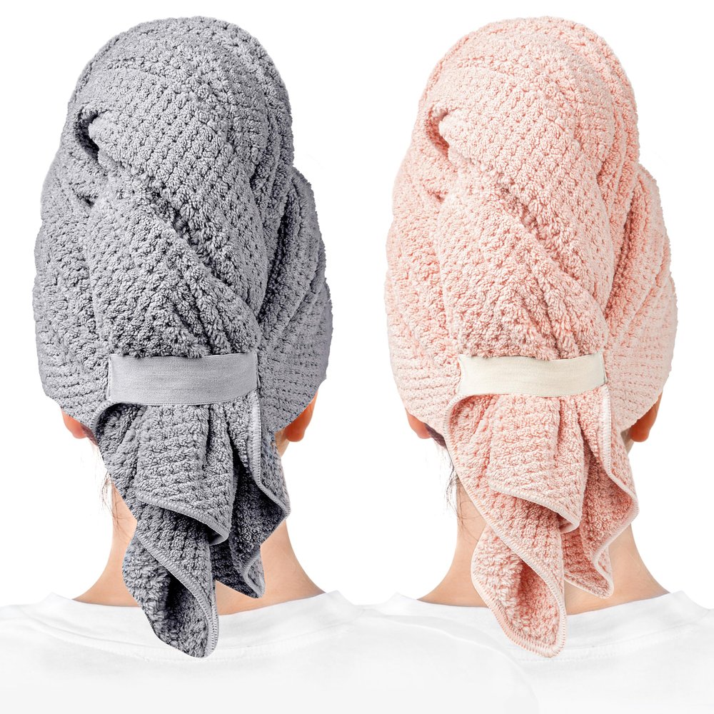ROLSHOL 2 Packs Large Microfiber Hair Towels for Women, Super Absorbent & Quick Dry Hair Towel Wrap for Curly Hair Long & Short Hair- Anti-Frizz Hair Turbans for Wet Hair - 27.5''*39.4''