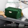 Benevolence LA Plush Velvet Large Makeup Bag for Travel | Cosmetic Pouch, Toiletry Organizer for Women, Large Capacity Bag for Accessories, Quilted Purse - Emerald Green view 2