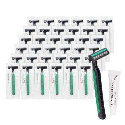 disposable razors in bulk, razors with knife cap, individually packaged disposable bulk with shaving cream for hotels, shelters, homeless, nursing homes, charities, churches (100 pieces)