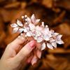 Foyte Crystal Bride Wedding Hair Comb Leaf Bridal Headpieces Rhinestone Flower Hair Pieces Pearl Bridesmaid Side Combs Hair Accessories for Women (pearl) view 1