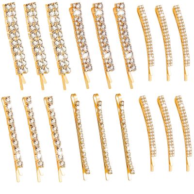 15 Pieces Rhinestone Hair Clips Metal Rhinestone Hair Pins Clear Crystal Bobby Pins for Women Luxury Hair Barrettes Bling Hair Pins Hair Accessories for Party Wedding Daily(Gold)