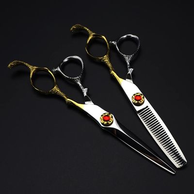 Professional Hair Cutting Shears, Professional Japan 440c steel 6 inch scissor Snake handle hair scissors haircut thinning barber hair cutting shears hairdressing scissors (Color : Set)