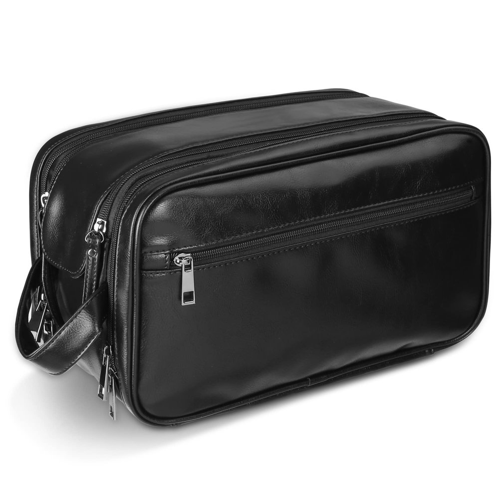 BNSPOCKET Personalized Leather Travel Toiletry Bag for Men, Large Travel Bathroom Shaving Dopp Kit, Large Cosmetic Bag Waterproof