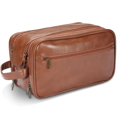 BNSPOCKET Personalized Leather Travel Toiletry Bag for Men, Large Travel Bathroom Shaving Dopp Kit, Large Cosmetic Bag Waterproof