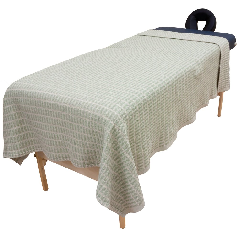 Body Linen 10 Pack - Harmony Cotton Spa and Massage Table Blanket 100% Cotton, 66 by 90 Inches. Soft, Warm and Stylish. Machine Washable. Two Tone Knit Pattern, Sage and Natural