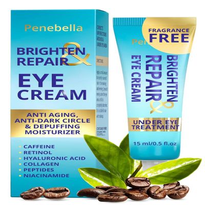 Under Eye Brightener for Dark Circles 4 in 1 with Niacinamide, 5% Caffeine, Retinol & Peptides - Eye Cream Anti Aging for Reduce Wrinkles, Puffiness and Bags Under Eyes