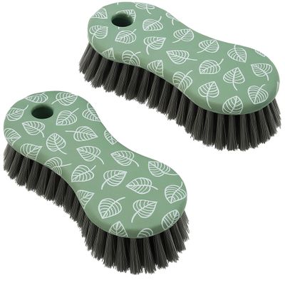 2-Pack Heavy Duty Scrub Brushes for Kitchen & Bathroom  Ergonomic Handheld Cleaning Brush with Printed Design  Medium Bristles for Tile, Grout, Sink, and Tub