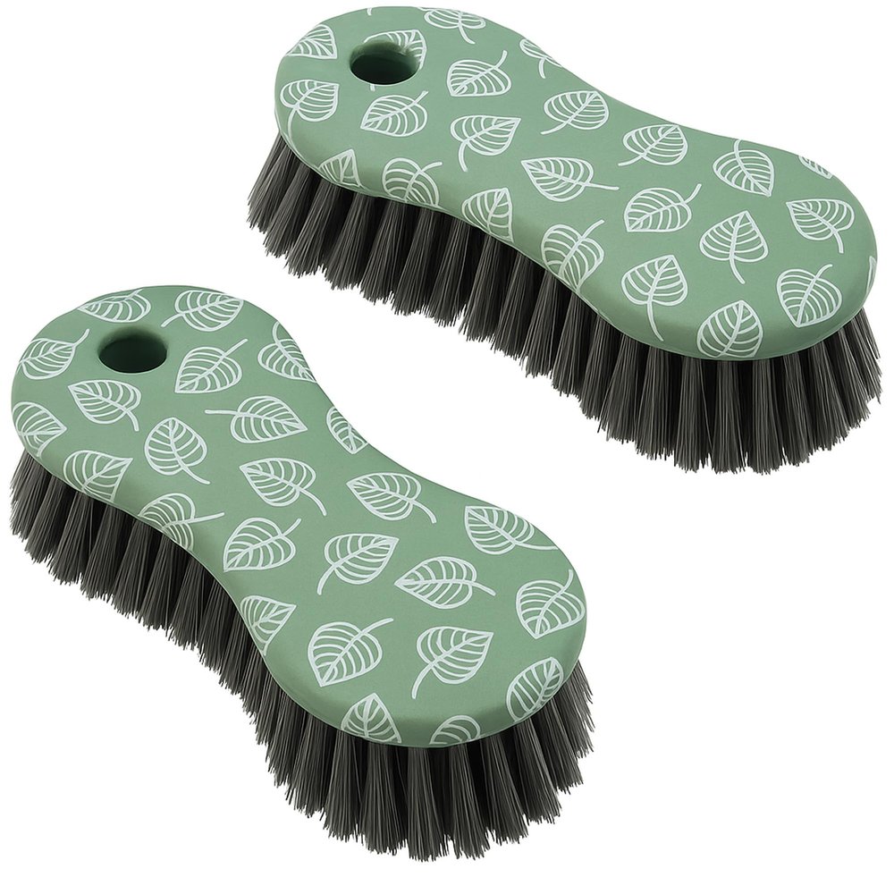 2-Pack Heavy Duty Scrub Brushes for Kitchen & Bathroom  Ergonomic Handheld Cleaning Brush with Printed Design  Medium Bristles for Tile, Grout, Sink, and Tub