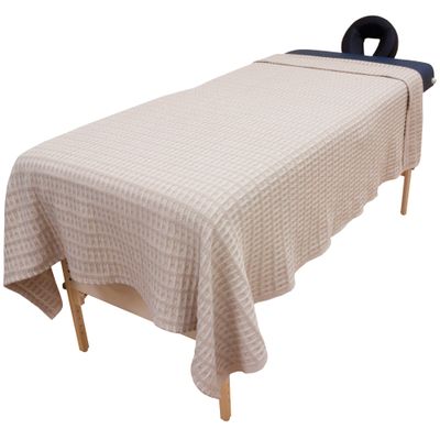 Body Linen 10 Pack - Harmony Cotton Spa and Massage Table Blanket 100% Cotton, 66 by 90 Inches. Soft, Warm and Stylish. Machine Washable. Two Tone Knit Pattern, Tan and Natural