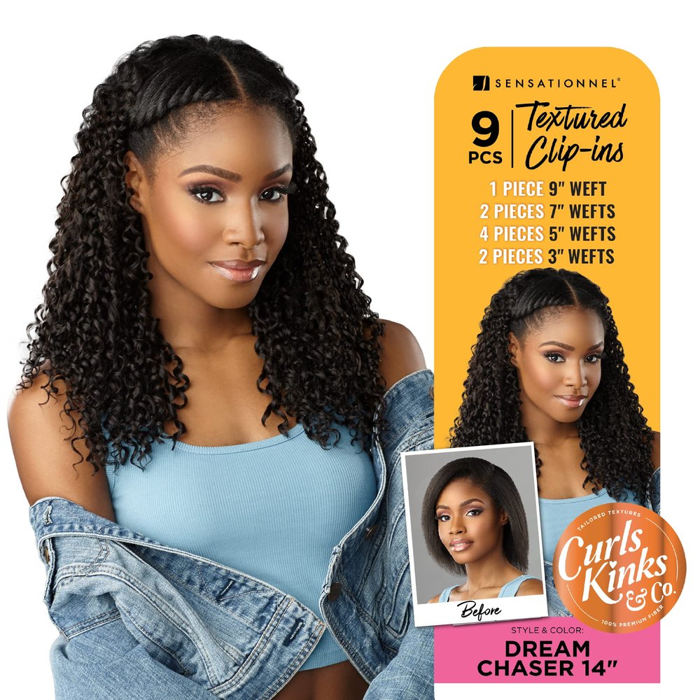 Sensationnel Curls Kinksandco Clip In - Dream Chaser 14 Inch 9 Piece Pack Easy to Use Clips for Natural 3C to 4C Hair (2 DARKBROWN)