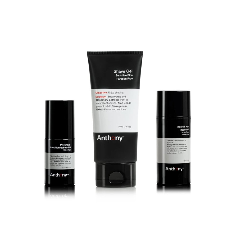 Anthony Shave Essentials Set, Pre-Shave and Conditioning Beard Oil, Shave Gel for Men with Sensitive Skin and Ingrown Hair Treatment for Men