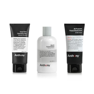 Anthony Press Reset Trio, Deep Pore Cleansing Clay, Glycolic Facial Cleanser and All-Purpose Facial Moisturizer