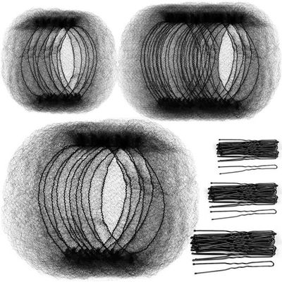 Teenitor Invisible Elastic Hair Nets with Bobby Pins for Ballerina Buns - 40 Black Nets (12, 20, 28 Inch) and 80 Pins