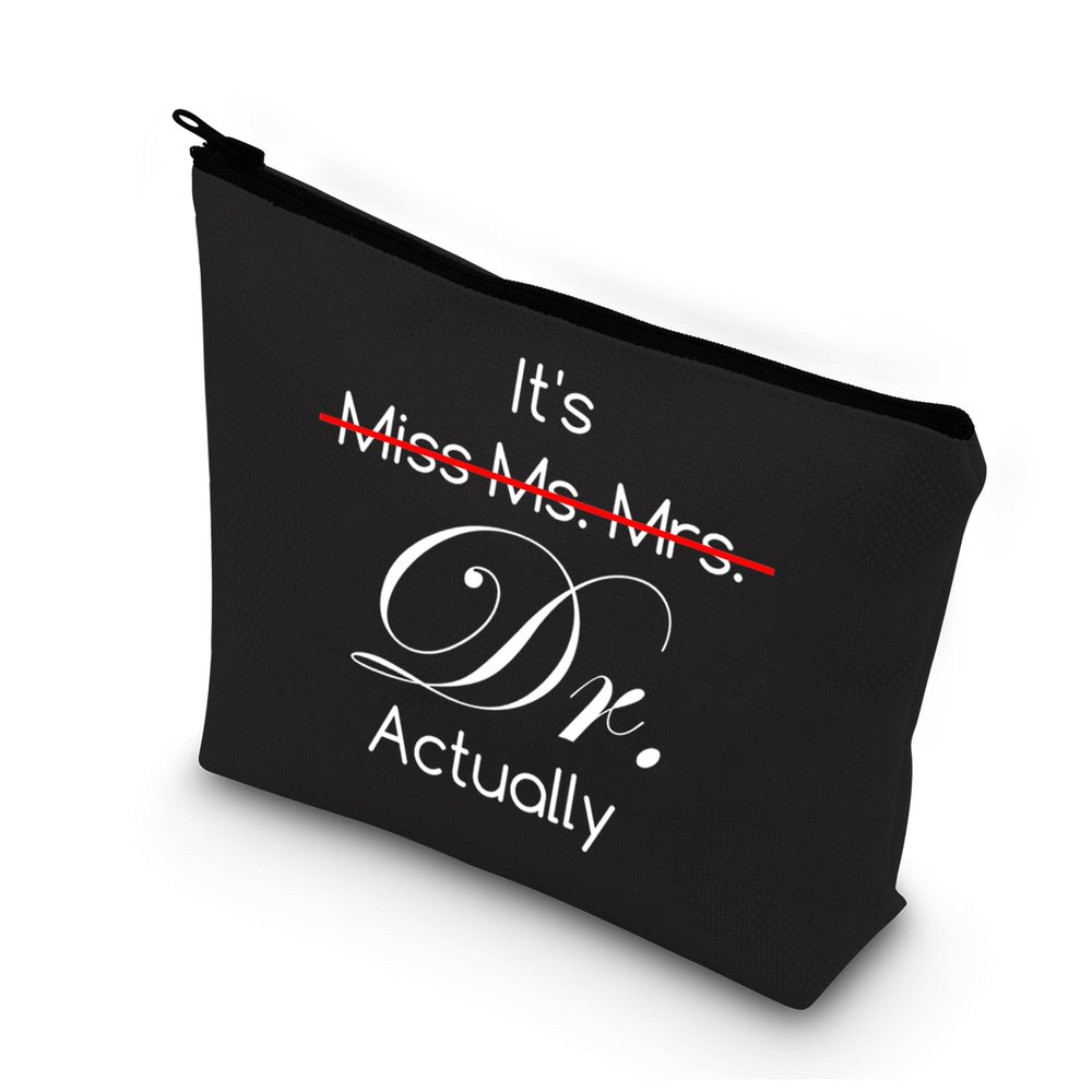 BDPWSS PHD Graduation Gift PHD Candidate Survivor Gift Doctorate Degree Gifts It's Miss Mrs Ms Dr Actually Funny New Doctor Cosmetic Makeup Bag (It Dr actually bl)