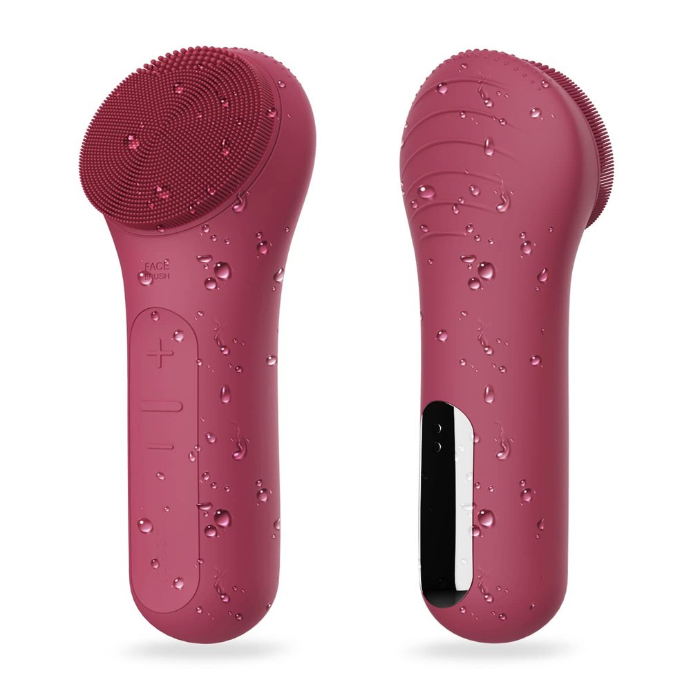 Face Scrubber, NgraCoola CLIE Facial Cleansing Brush, Waterproof and Rechargeable Face Scrub Brush for Men & Women, Cleansing, Exfoliating and Massaging, Electric Face Wash Brush - Berry