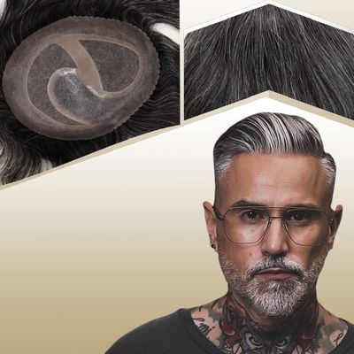 Lishy Toupee for Men European Real Human Hair Replacement Systems Men Hairpieces Fino Mono Lace Center Thicker Skin PU Hair Piece for Man Wigs 8x10 Inches 1B Mixed 30% Grey White Hair