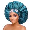 Silk Satin Bonnet Hair Cap: 2pcs 17inch Diameter Extra Large Jumbo Sleeping Satin Bonnets with Comfortable Flower Band - High Density Bonnets for Women Braids Curly Night Cap (Purple & Teal) view 2