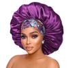 Silk Satin Bonnet Hair Cap: 2pcs 17inch Diameter Extra Large Jumbo Sleeping Satin Bonnets with Comfortable Flower Band - High Density Bonnets for Women Braids Curly Night Cap (Purple & Teal) view 3