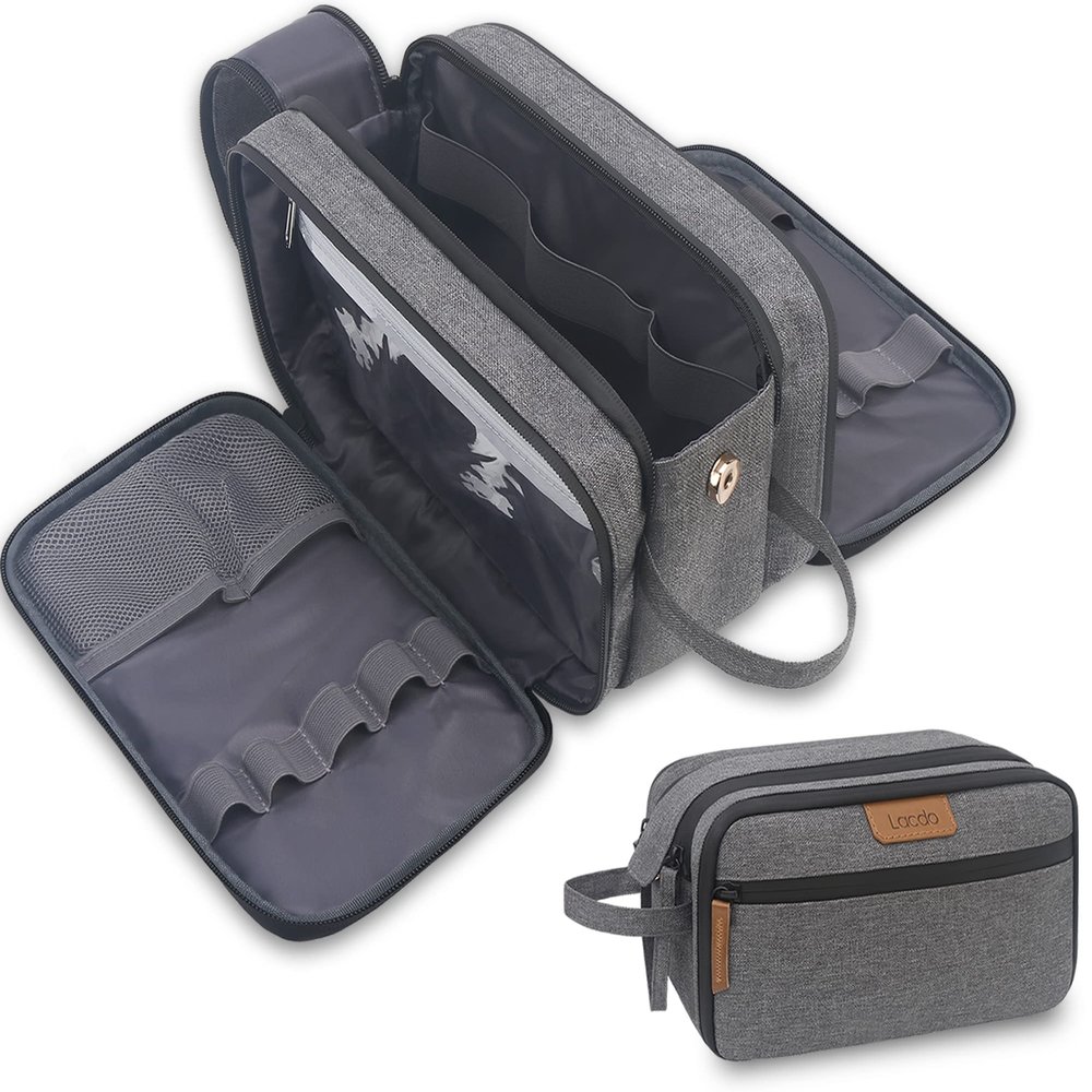 Lacdo Toiletry Bag for Men, Travel Toiletry Organizer Dopp Kit Water-Resistant Large Shaving Bag for Toiletries Accessories Cosmetic Bags, Gray