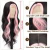 xccoco 28" Long Wavy Highlight Wigs Pink Skunk Stripe Wig Long Body Wave Synthetic Lace Wig Middle Part Black with Pink Highlights Wigs for Women view 3