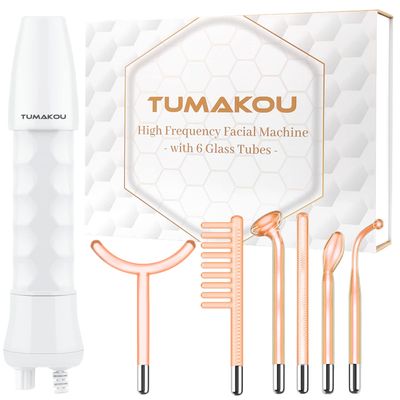 TUMAKOU High Frequency Facial Wand - Orange High Frequency Facial Device Machines for Skin Face Hair - High Frequency Wand with 6 Different Glass Tubes