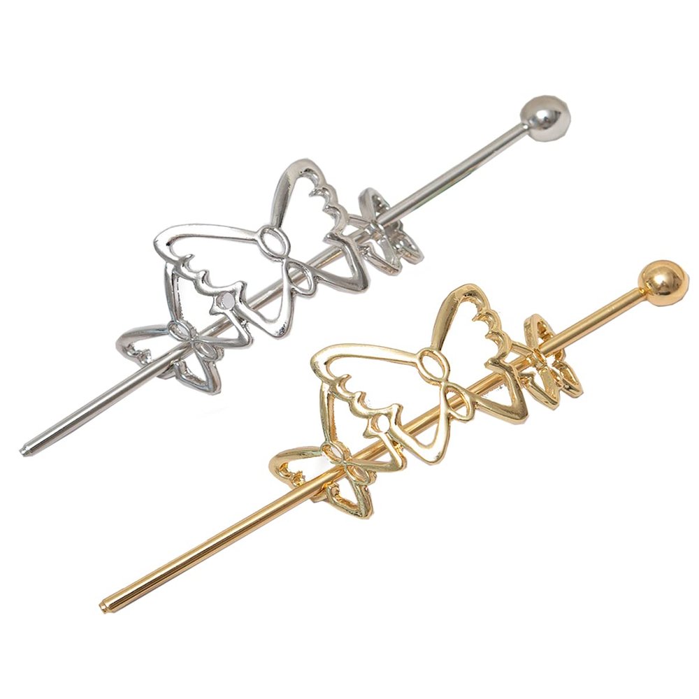 4Pcs Fashion Exquisite Hair Slide Hairpins Minimalist Metal Butterfly Hair Sticks Forks Hairpins Chignon Buns Holder Hair Jewelry Styling Accessories for Women Girls, Gold and Silver