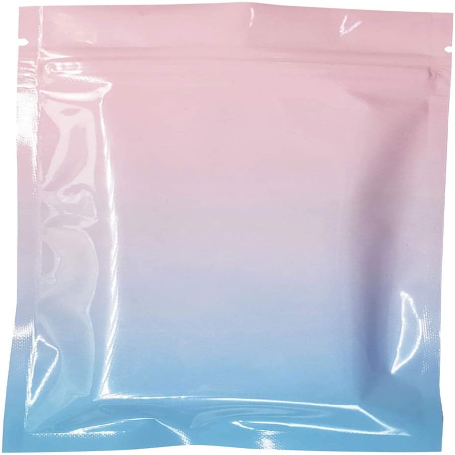 QQ Studio Pack of 100 Double-Sided Two-Tone Ombre Color Gradient Silver Foil Resealable Bags w/Tear Notches for Beauty Scrub Products (7" x 10", Ombre Pink)