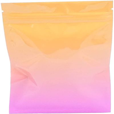 QQ Studio Pack of 100 Double-Sided Two-Tone Ombre Color Gradient Silver Foil Resealable Bags w/Tear Notches for Beauty Scrub Products (7" x 10", Ombre Orange)