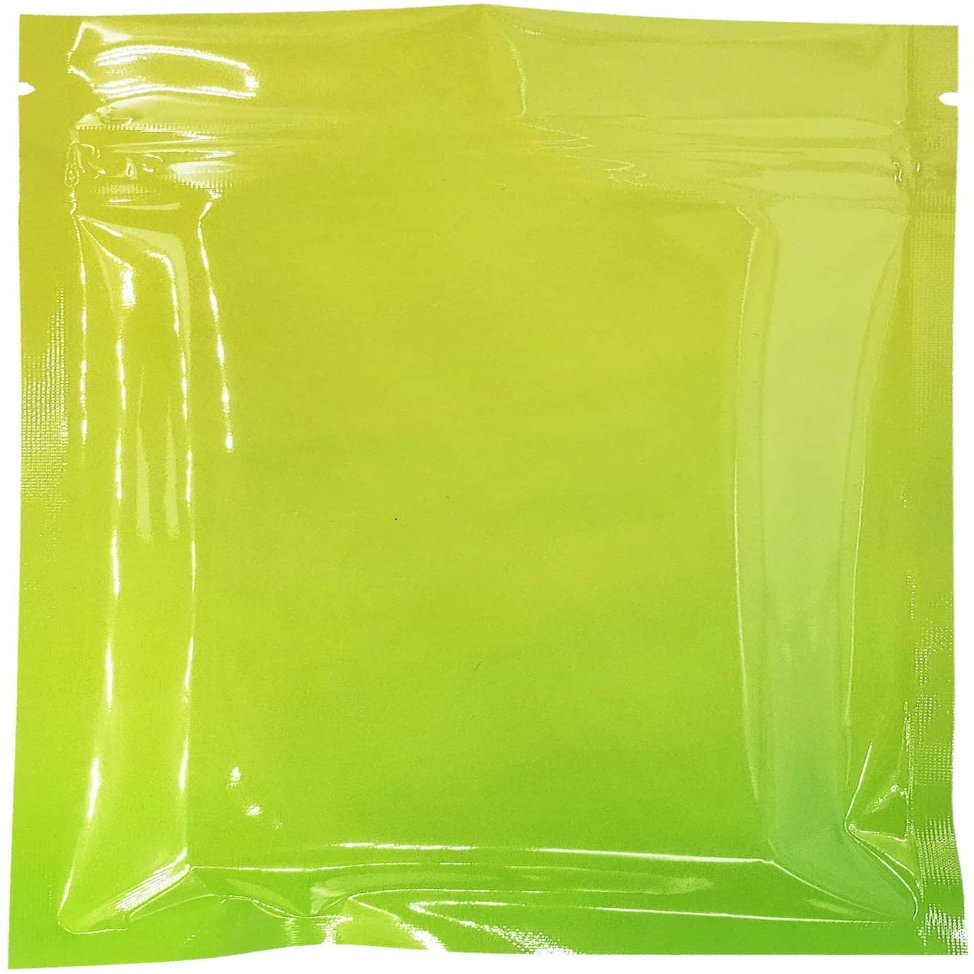 QQ Studio Pack of 100 Double-Sided Two-Tone Ombre Color Gradient Silver Foil Resealable Bags w/Tear Notches for Beauty Scrub Products (7" x 10", Ombre Yellow)
