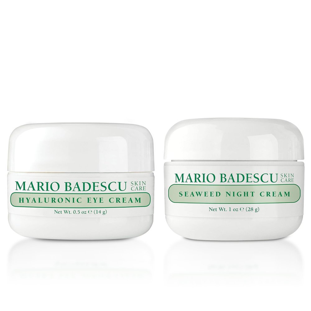 Mario Badescu Hyaluronic Eye Cream, 0.5 oz with Mario Badescu Seaweed Night Cream for Combination, Oily & Sensitive Skin| Oil-Free Moisturizer with