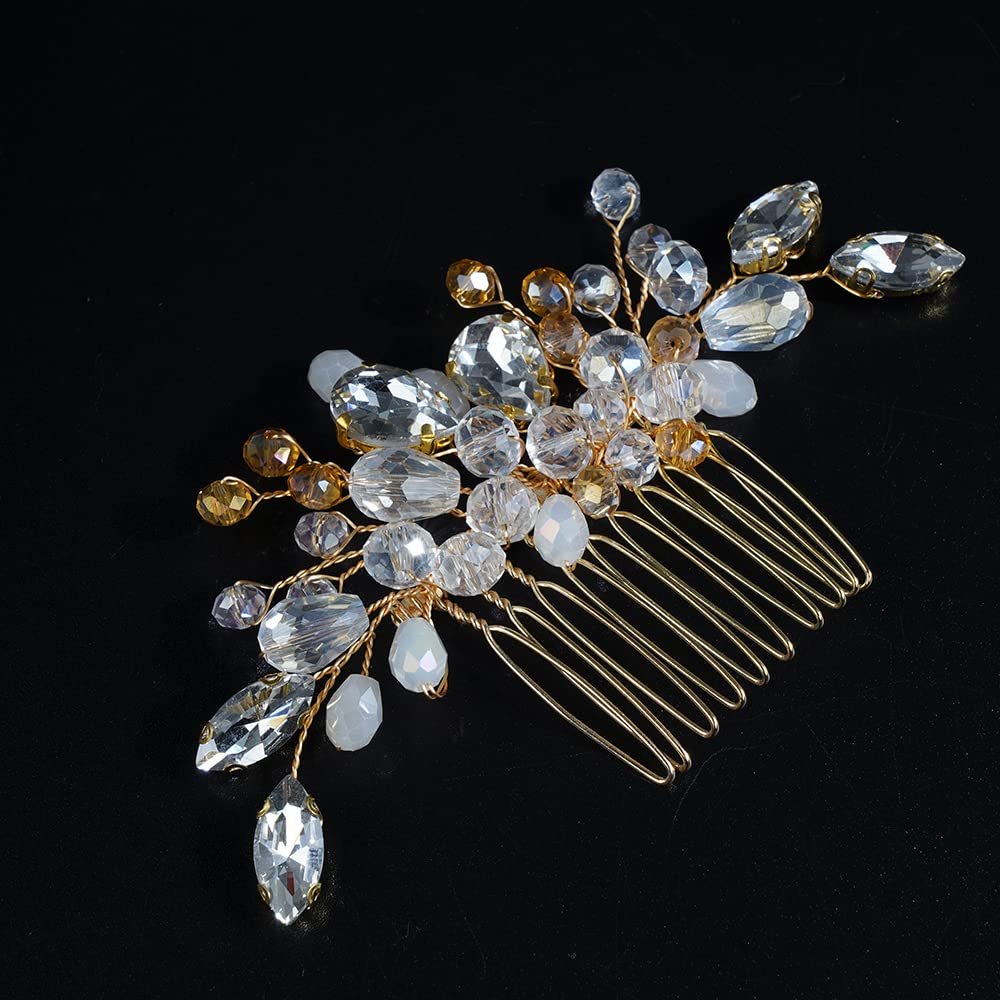 JWICOS Bride Wedding Hair Combs Crystal Bridal Headpieces Hair Accessories for Women and Girls (Gold)