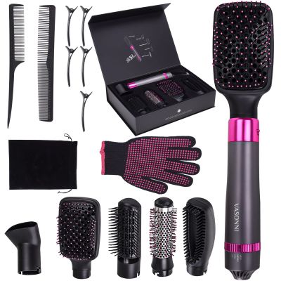 VASONNI 5 in 1 Hair Dryer Brush, Negative Ion Electric Hot Air Blow Dryer Brush Comb (black-red)