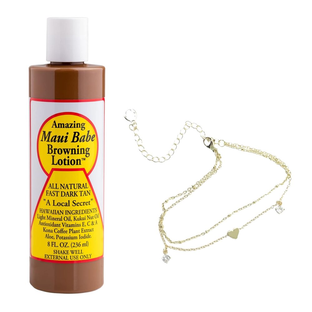 Maui Babe Browning Lotion 8 fl oz  Tanning Lotion & Anklet  Hawaiian Dark Tanning Formula for a Deep, Sun-Kissed Glow  Moisturizing Outdoor Tanner for Smooth, Hydrated Skin