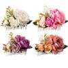 Cinaci 4 Pack White Pink Flower Metal Hair Side Combs Slides with Artificial Big Rose Wedding Bridal Clips Floral Headpieces Hairpins Barrettes Bun Hair Accessories for Women Flower Girl Bridesmaids view 1